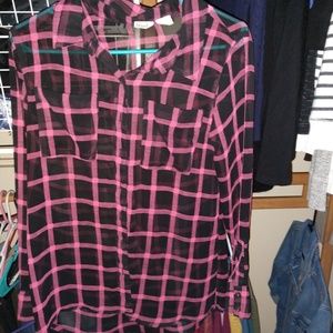 Sheer button up plaid